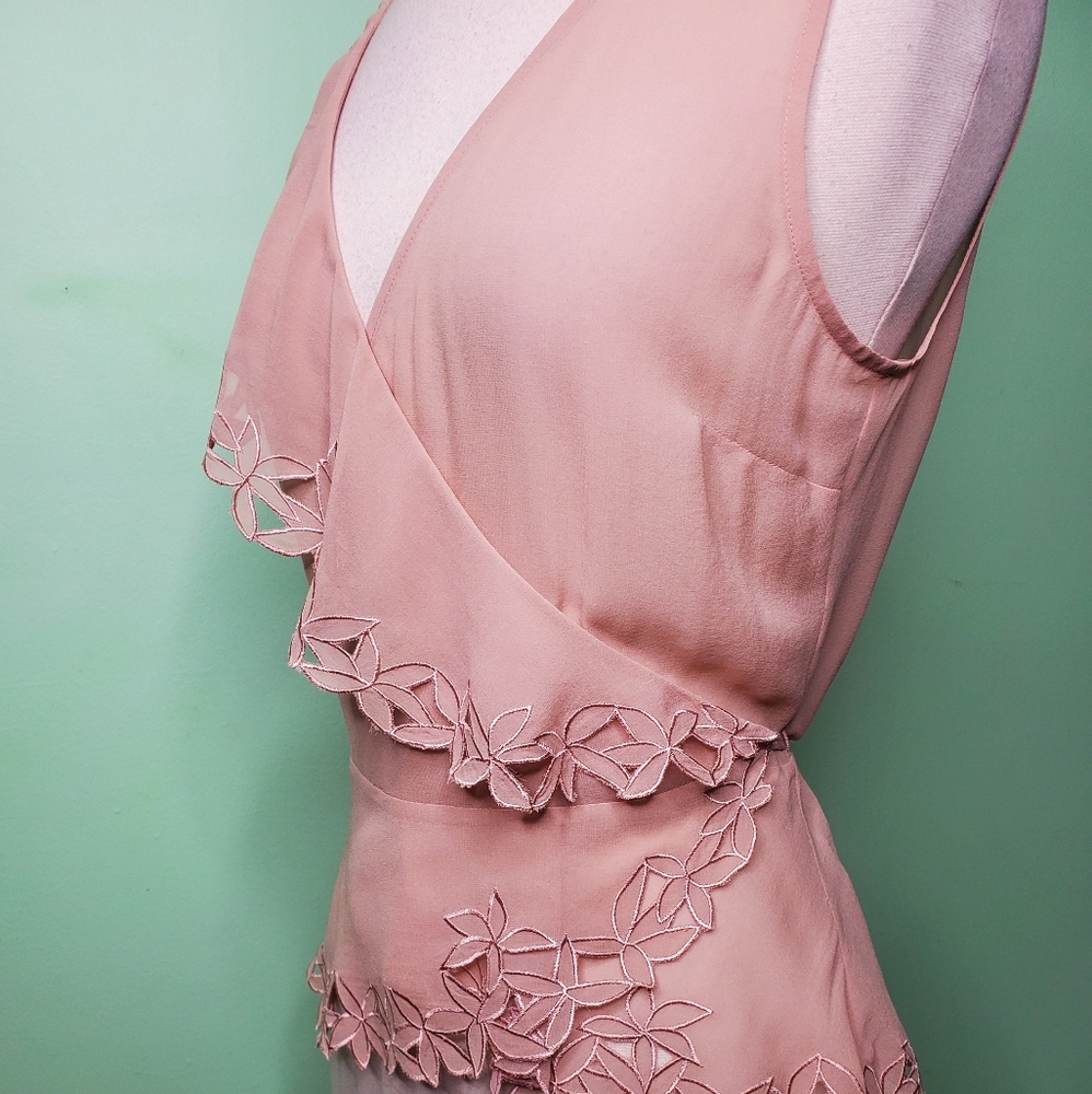 BCBGMAXAZRIA Sleeveless Sheer Blush Wrap Blouse - Picture 6 of 7